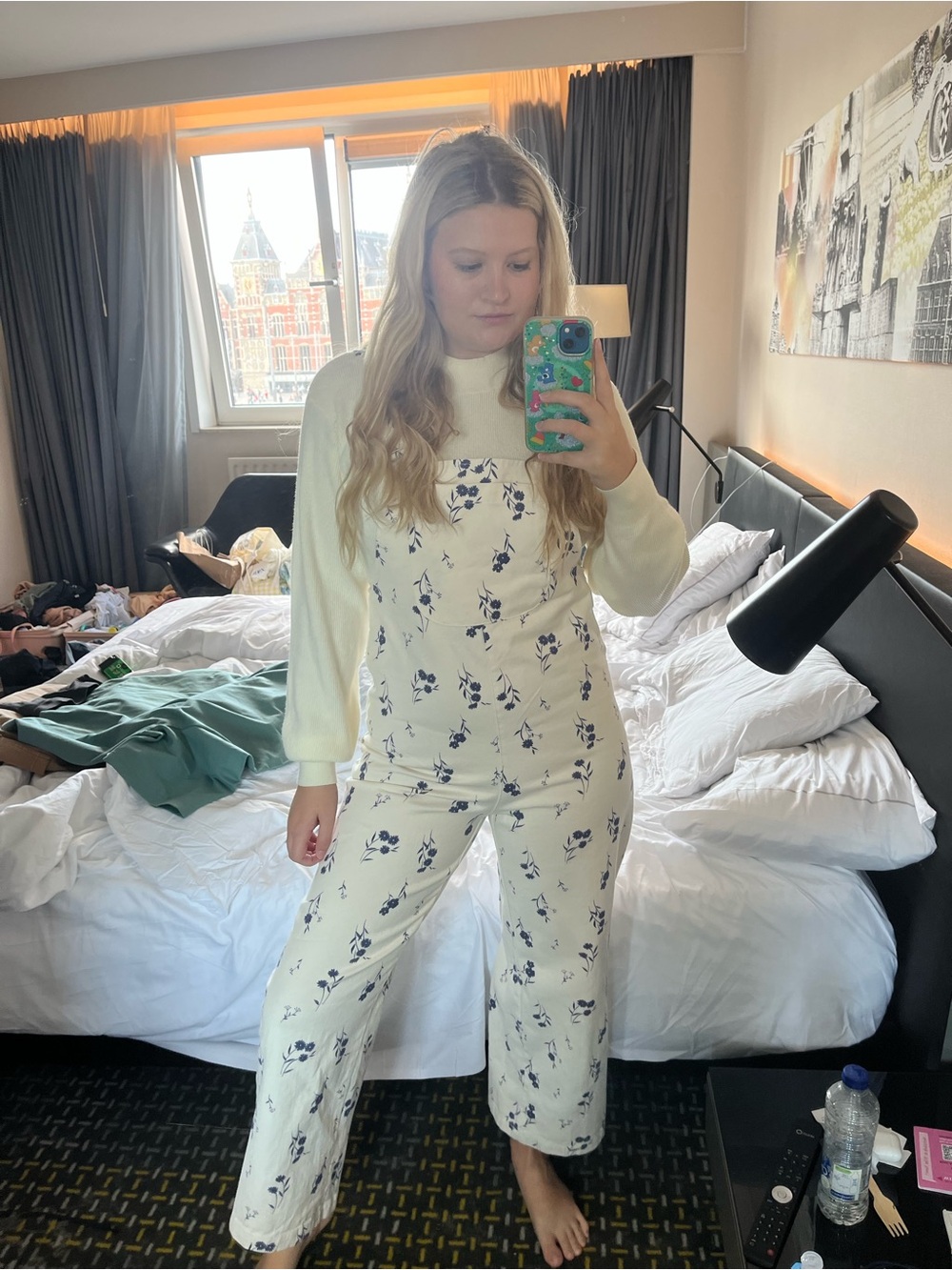 Cream Floral Print Overalls